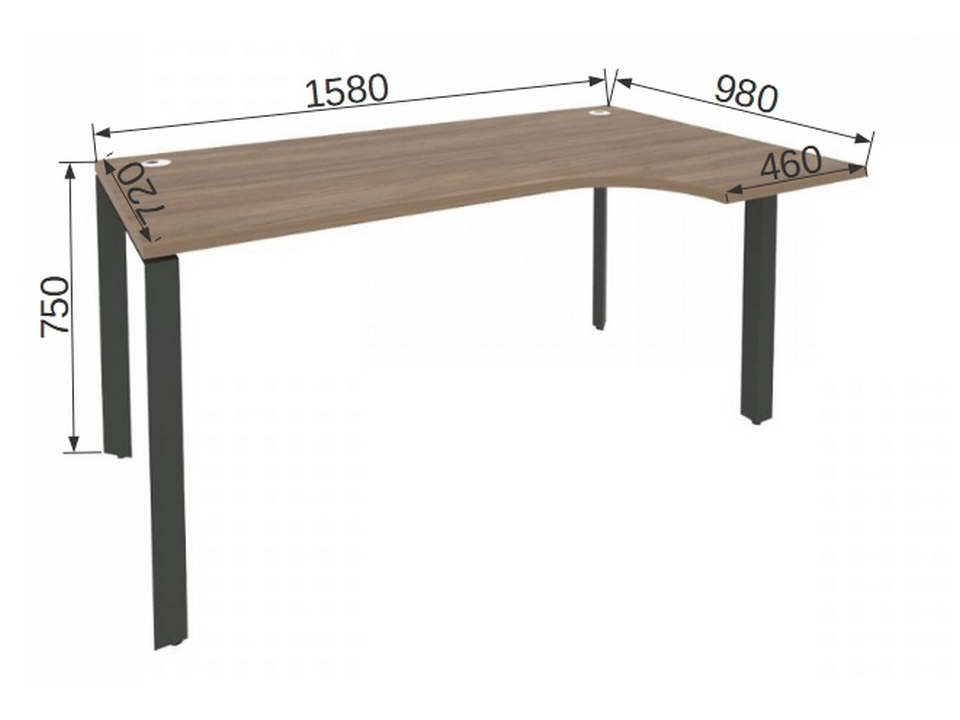 Мебель для персонала ONIX METALL O.MP-SA-1R Стол эргономичный правый на П-образном м/к